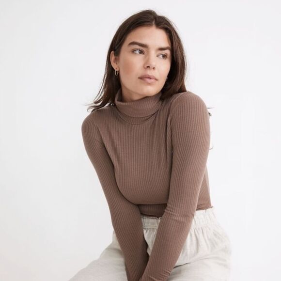 Madewell Tops - Madewell Ribbed Turtleneck Top Shirt Castle Rock Neutral Supersoft Tan Beige M
